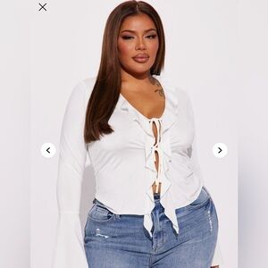 Fashion Nova White Ruffle Tie-Front Top